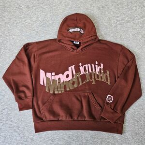 Vintage Mind Liquid Studio Rare Liquid Words Art Brown Hoodie Sweatshirt Medium